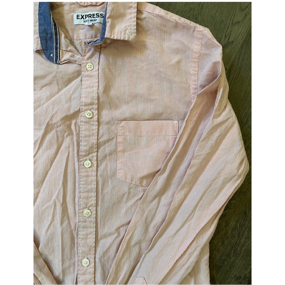 Express Mens Soft Wash Pin Striped Long Sleeve Button Down Shirt | Size XS
